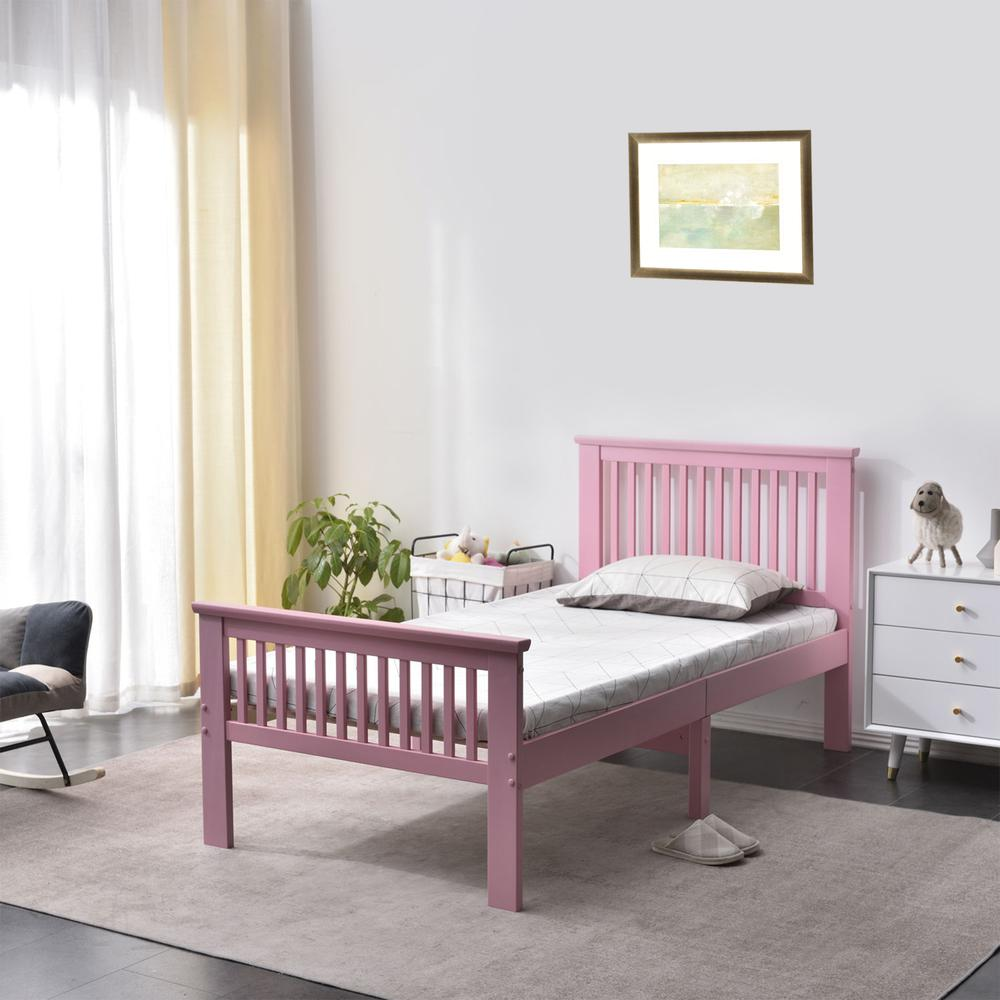 Better Home Products Jassmine Solid Wood Platform Pine Twin Bed in Pink