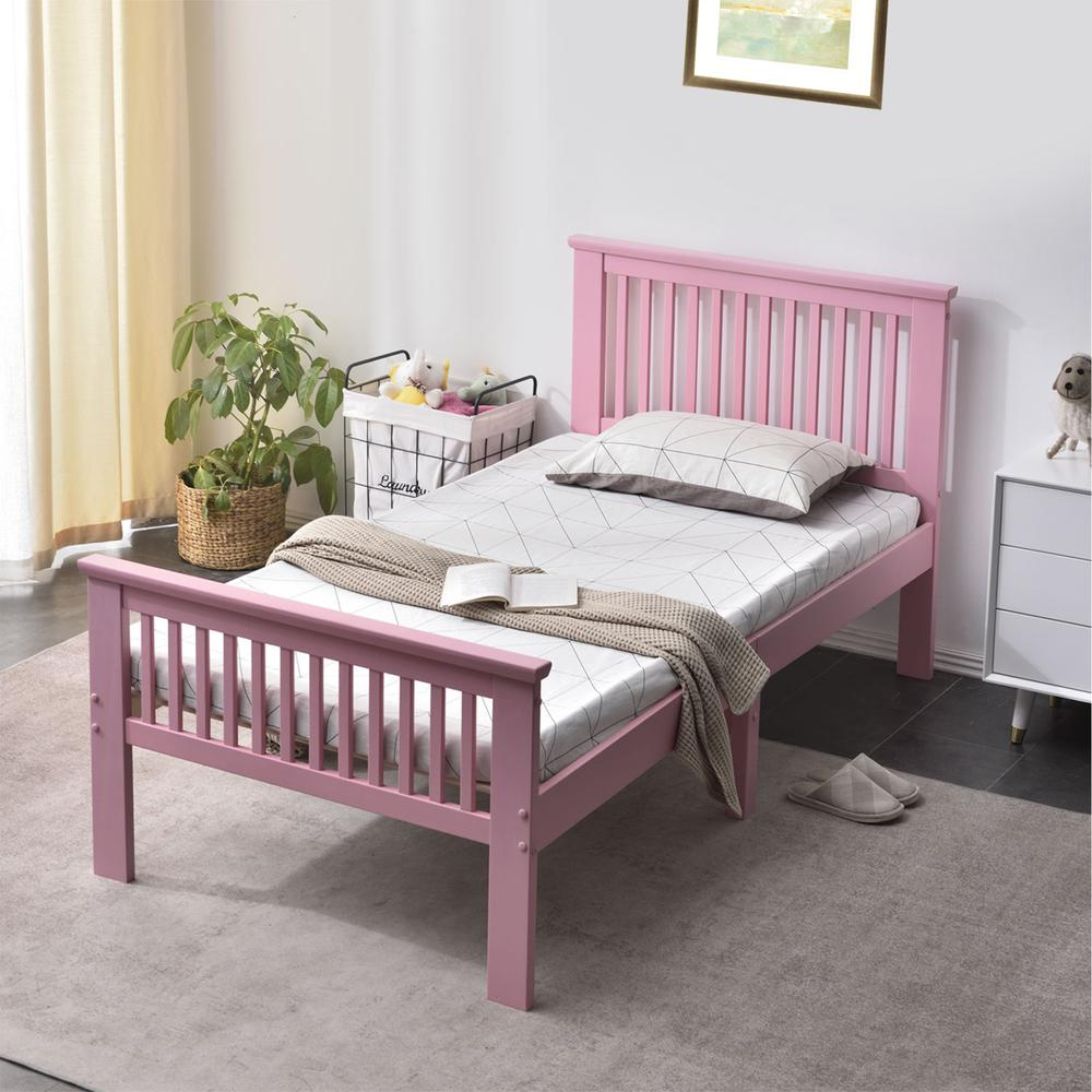 Better Home Products Jassmine Solid Wood Platform Pine Twin Bed in Pink