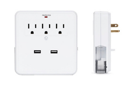 NEW! Classic Combo Wall Adapter W/3 AC Outlets W/Surge Protection And Dual USB Ports To Charge Your Gadgets