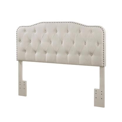 Beige Linen Uph. Panel Bed with Silver Nailhead- Twin