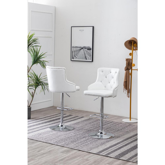 Faux Leather Adjustable Bar Stool in White, Set of 2