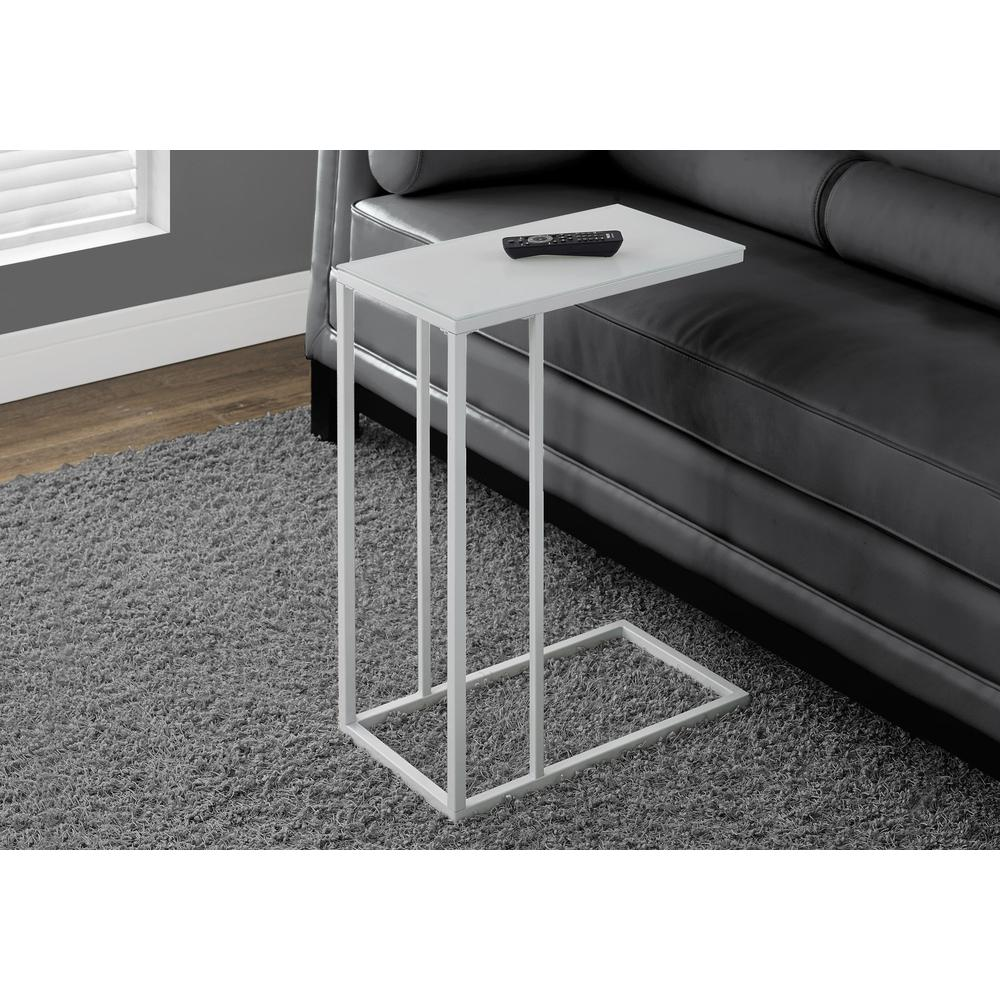 ACCENT TABLE - WHITE METAL WITH FROSTED TEMPERED GLASS