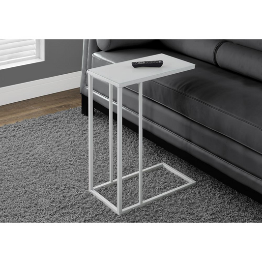 ACCENT TABLE - WHITE METAL WITH FROSTED TEMPERED GLASS