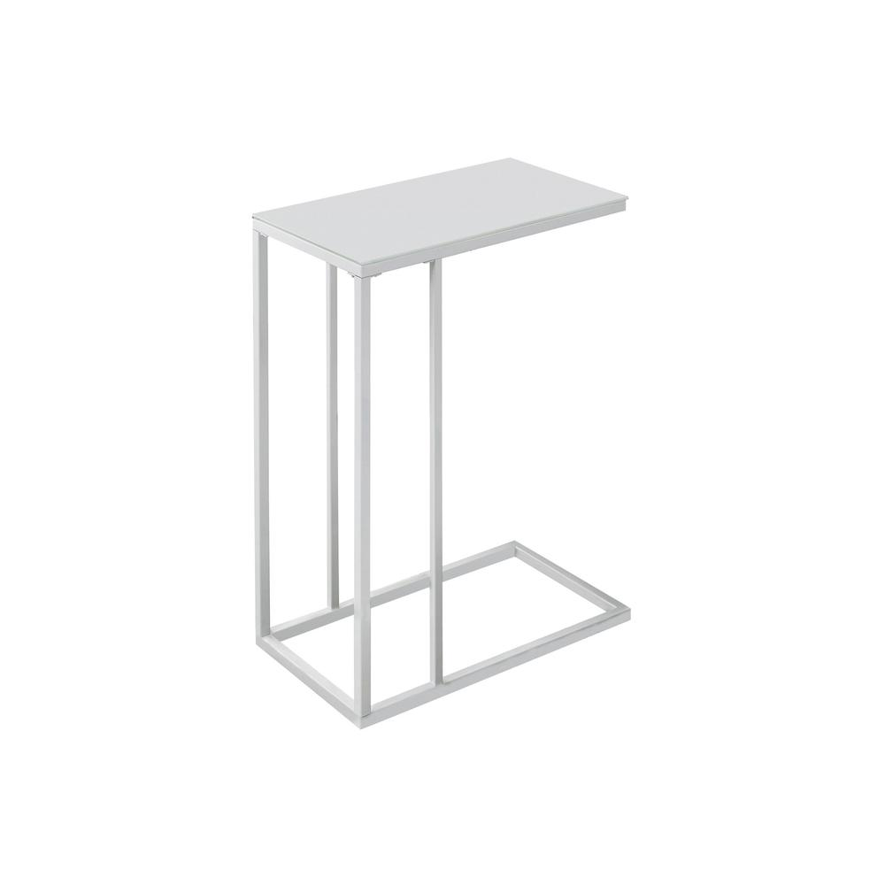 ACCENT TABLE - WHITE METAL WITH FROSTED TEMPERED GLASS