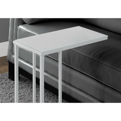 ACCENT TABLE - WHITE METAL WITH FROSTED TEMPERED GLASS