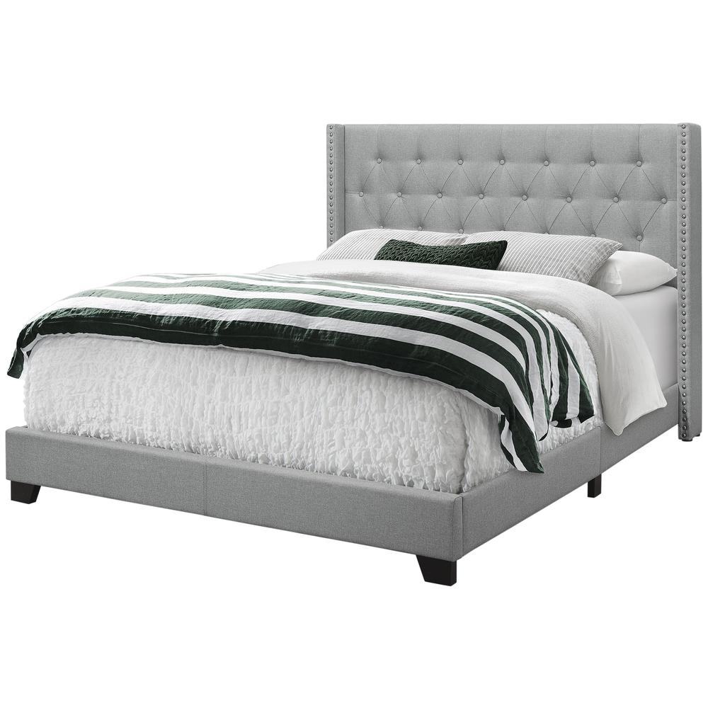 BED - QUEEN SIZE / GREY LINEN WITH CHROME TRIM