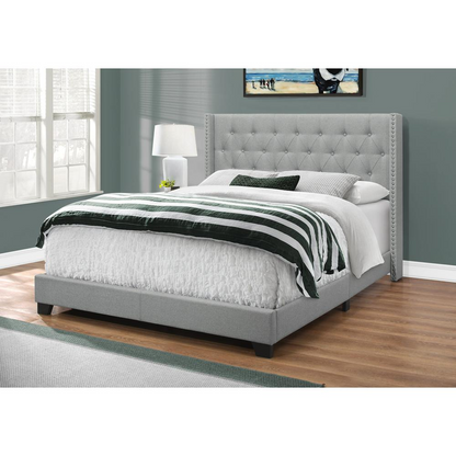 BED - QUEEN SIZE / GREY LINEN WITH CHROME TRIM