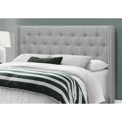 BED - QUEEN SIZE / GREY LINEN WITH CHROME TRIM