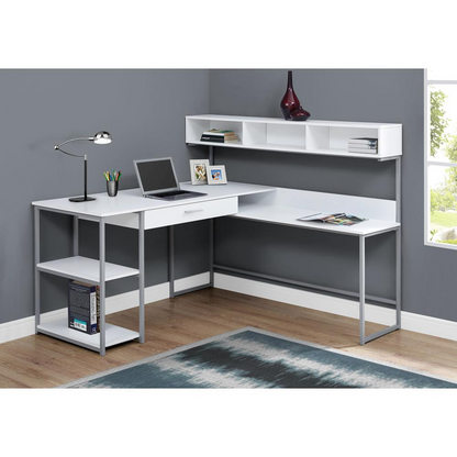 COMPUTER DESK - WHITE / SILVER METAL CORNER