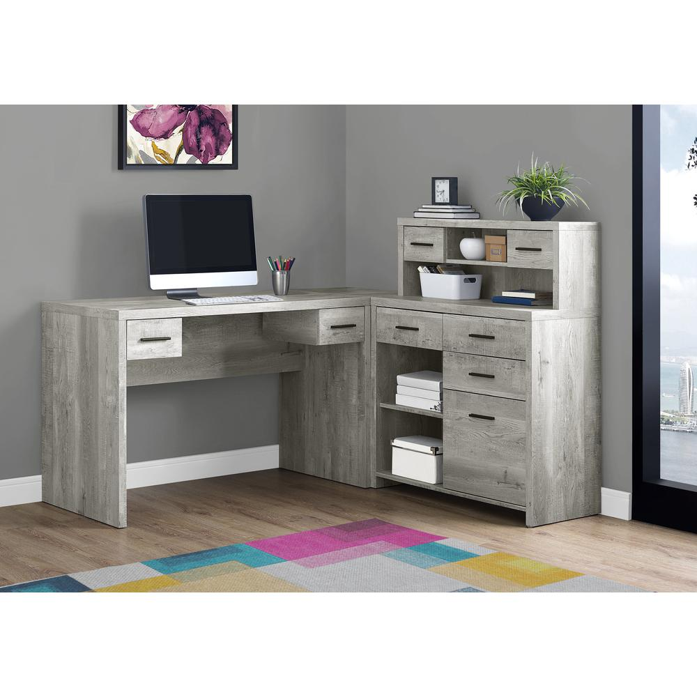 60" L-Shaped Corner Desk & Hutch in Grey