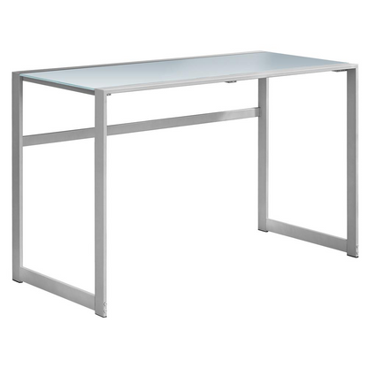 COMPUTER DESK - 48"L / SILVER METAL/ WHITE TEMPERED GLASS