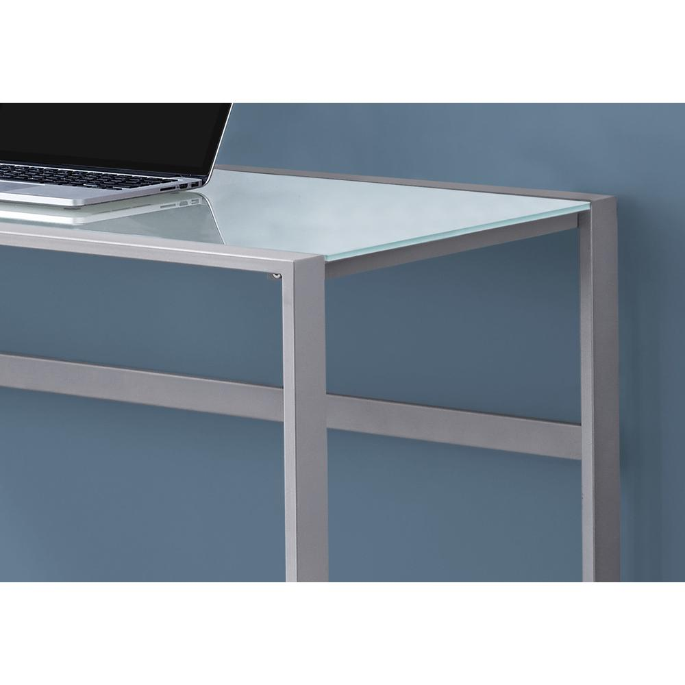 COMPUTER DESK - 48"L / SILVER METAL/ WHITE TEMPERED GLASS