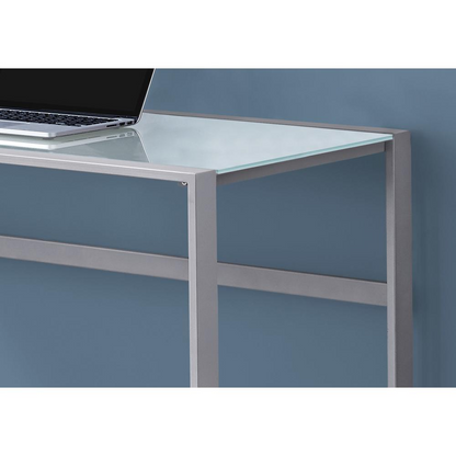 COMPUTER DESK - 48"L / SILVER METAL/ WHITE TEMPERED GLASS