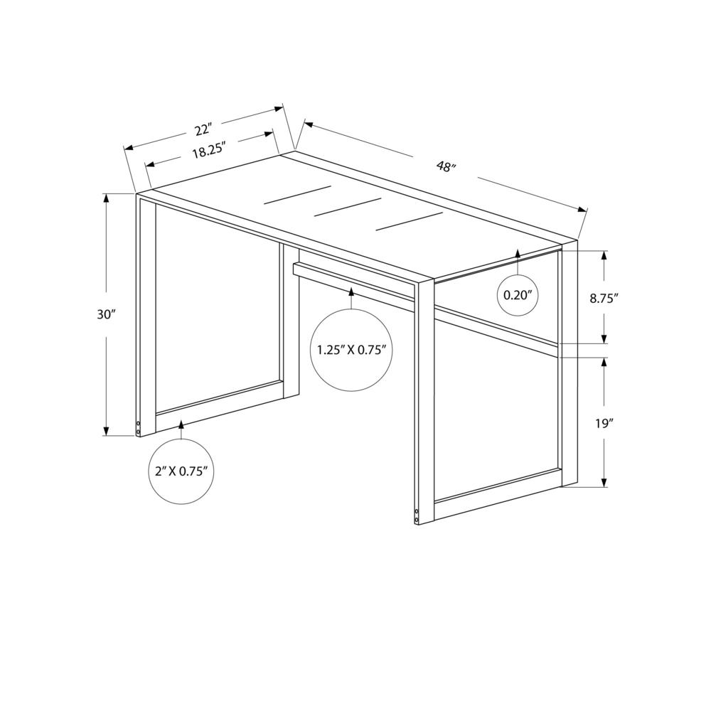 COMPUTER DESK - 48"L / SILVER METAL/ WHITE TEMPERED GLASS