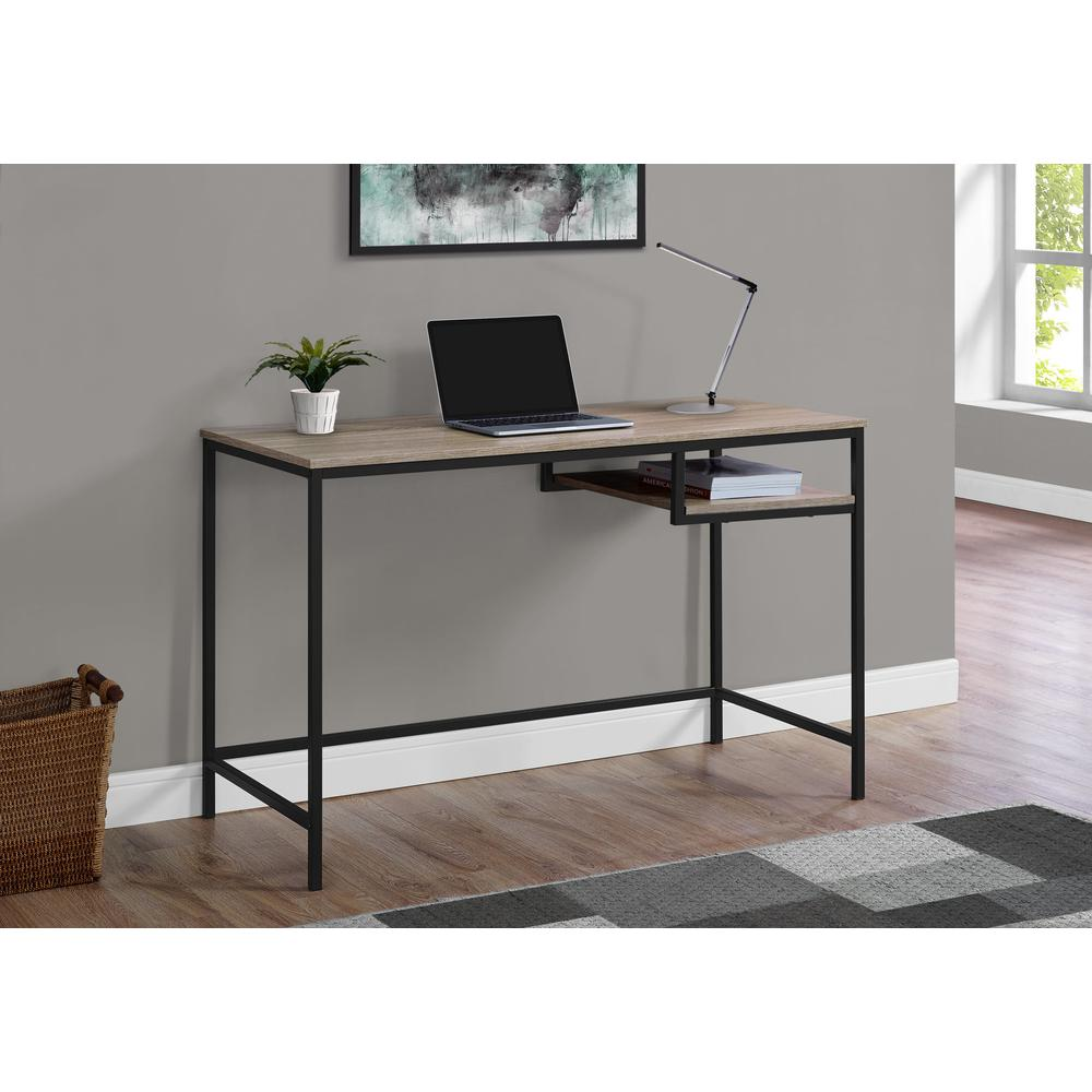 COMPUTER DESK - 48"L / DARK TAUPE / BLACK METAL WITH SHELF