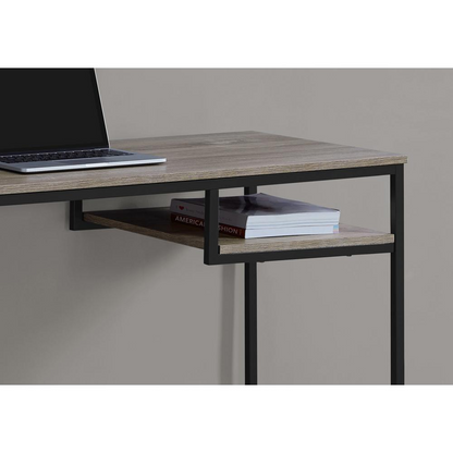 COMPUTER DESK - 48"L / DARK TAUPE / BLACK METAL WITH SHELF