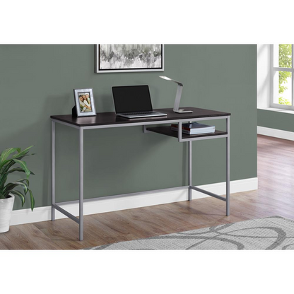 COMPUTER DESK - 48"L / CAPPUCCINO / SILVER METAL WITH SHELF