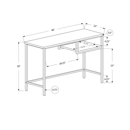 COMPUTER DESK - 48"L / CAPPUCCINO / SILVER METAL WITH SHELF