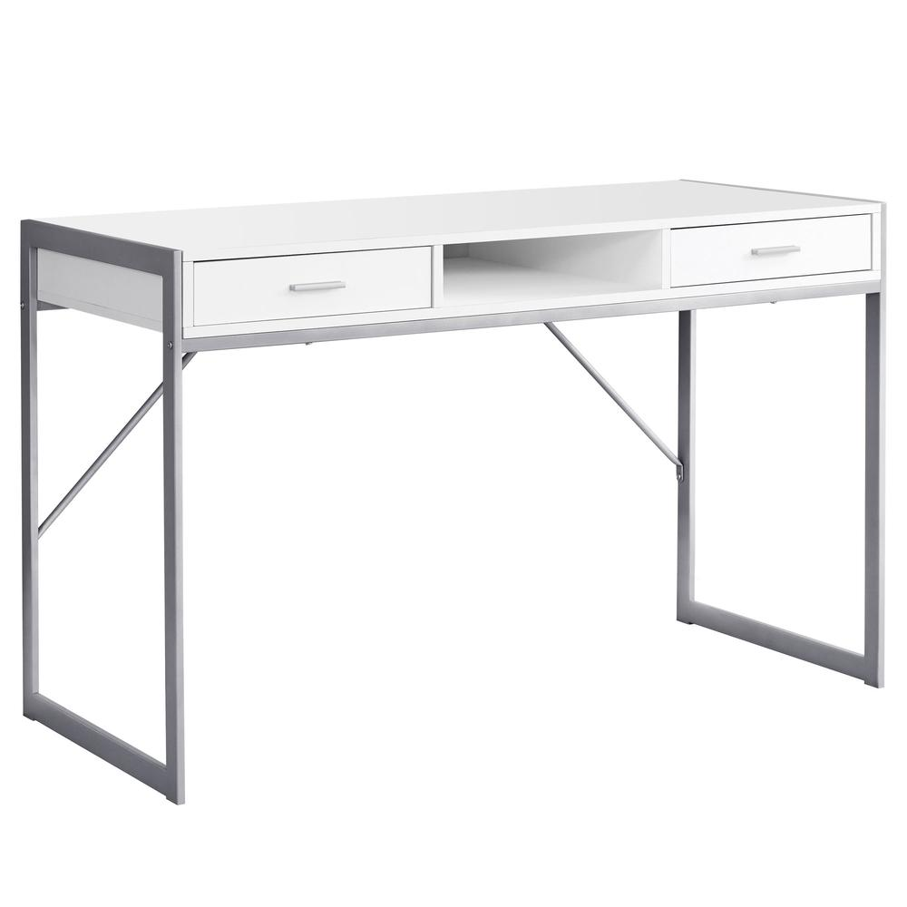 COMPUTER DESK - 48"L / MODERN WHITE / SILVER METAL