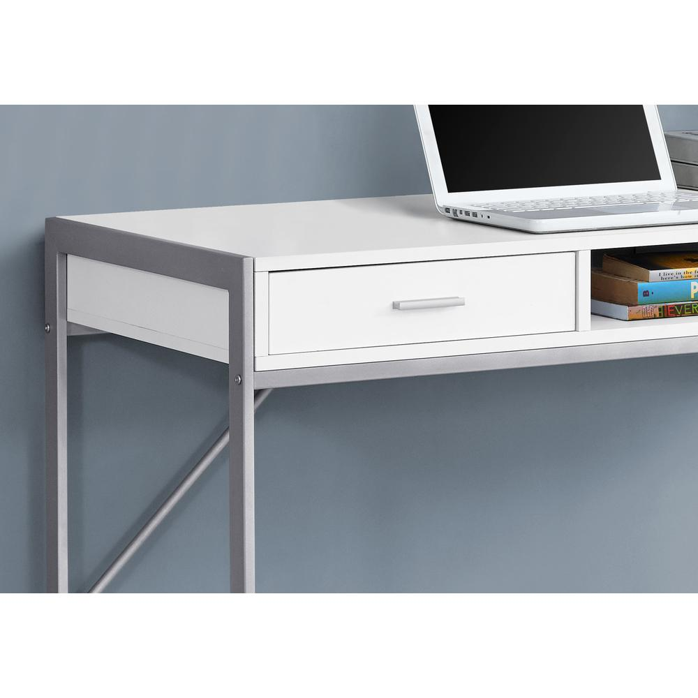 COMPUTER DESK - 48"L / MODERN WHITE / SILVER METAL