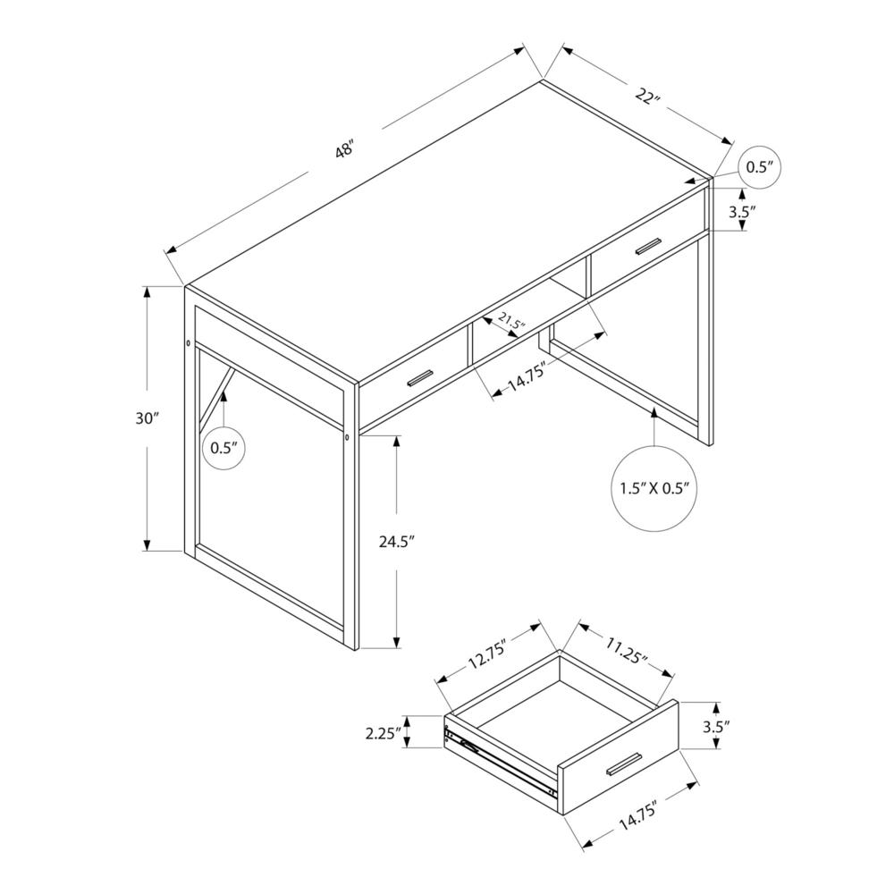 COMPUTER DESK - 48"L / MODERN WHITE / SILVER METAL