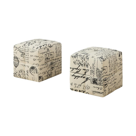 Children's Cube-Shaped Biscuit-Tufted Pouf - Set of 2 - Upholstered Kids' Ottoman, 12"H, Vintage French Fabric