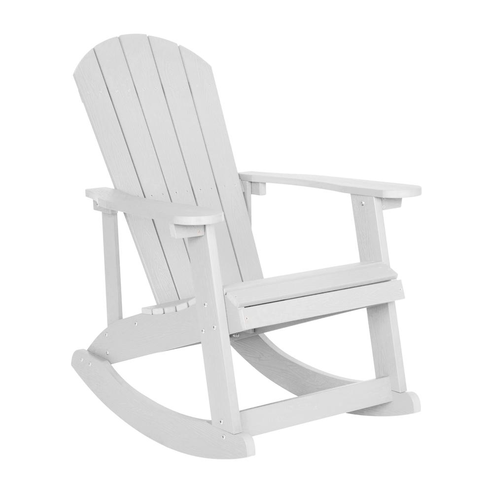 Savannah All-Weather Poly Resin Wood Adirondack Rocking Chair with Rust Resistant Stainless Steel Hardware in White