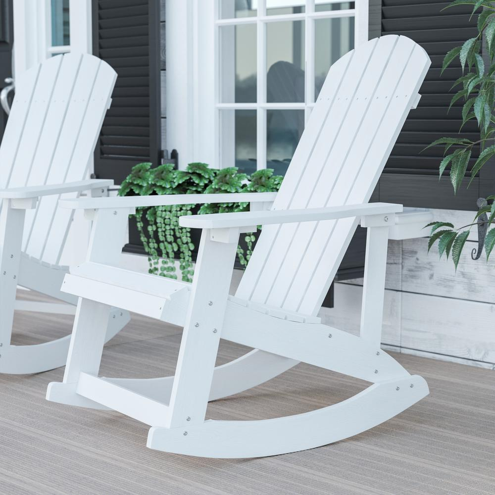 Savannah All-Weather Poly Resin Wood Adirondack Rocking Chair with Rust Resistant Stainless Steel Hardware in White