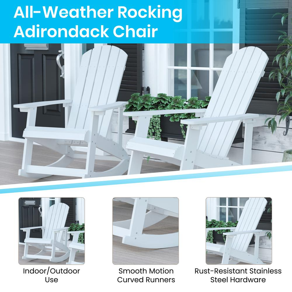 Savannah All-Weather Poly Resin Wood Adirondack Rocking Chair with Rust Resistant Stainless Steel Hardware in White