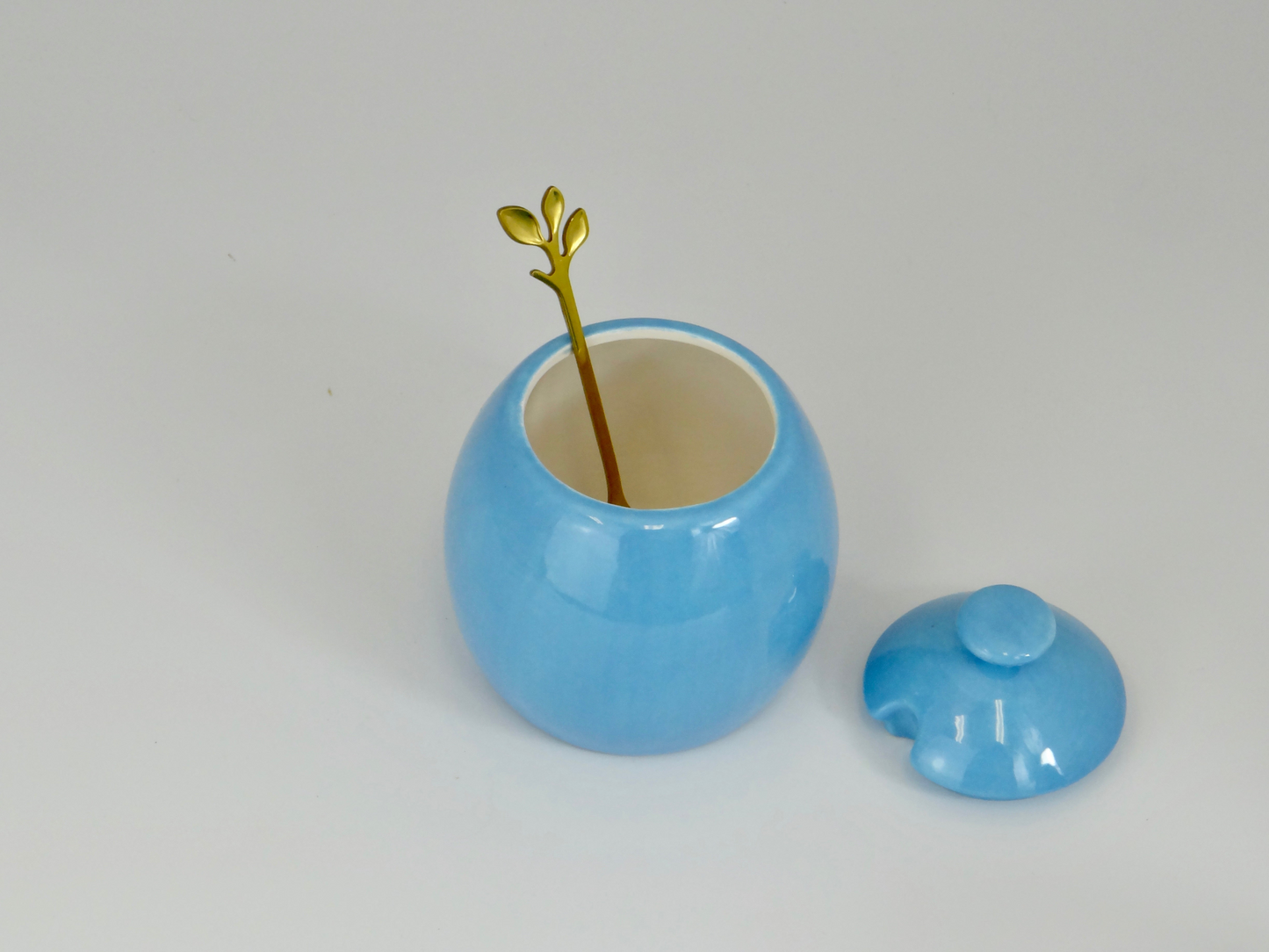 Butter Dish, Sugar Bowl, Milk Jug Set Sky Blue Glaze