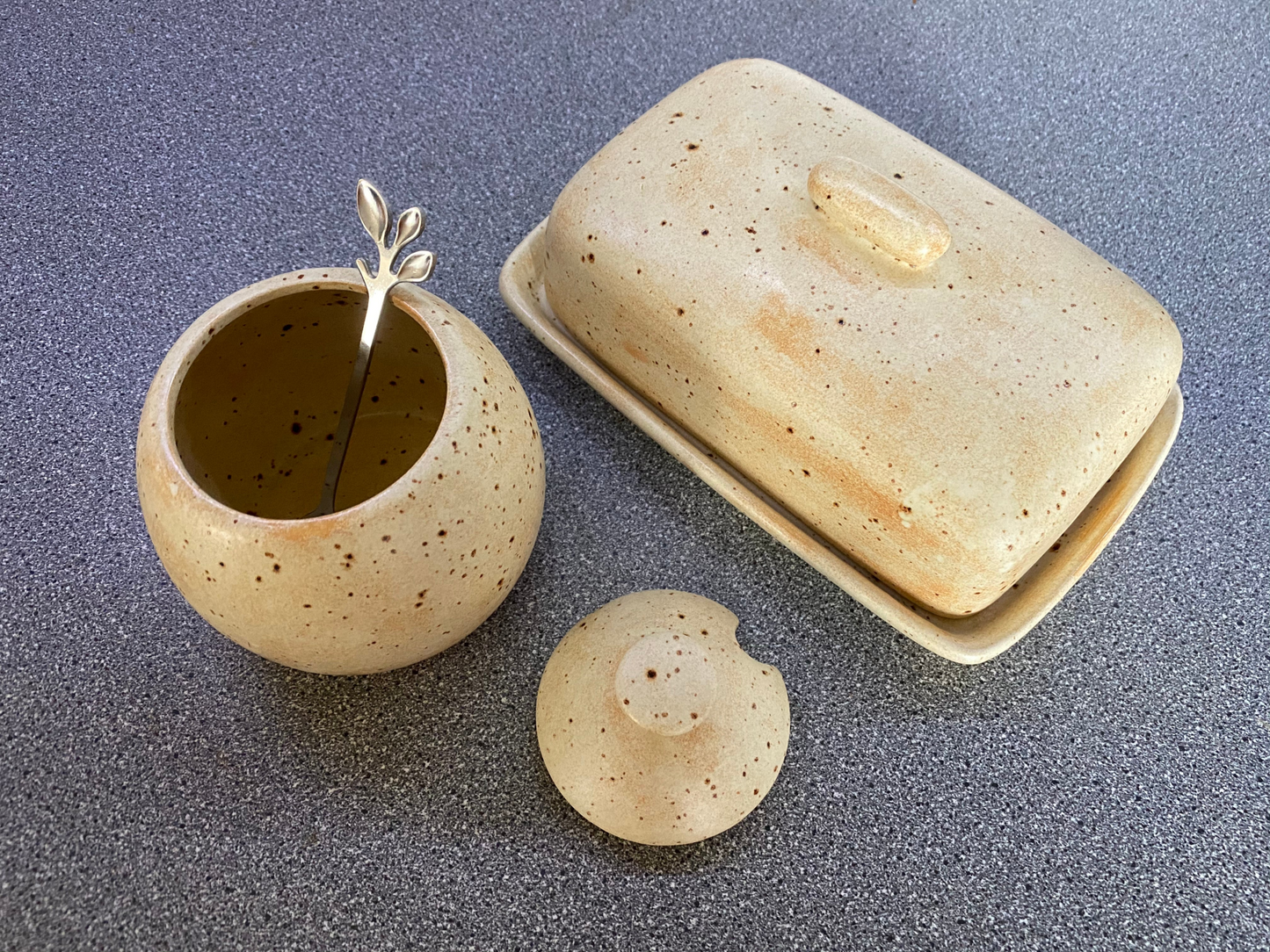 Butter Dish and Sugar Bowl Set Oatmeal Glaze