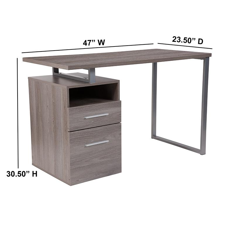 Harwood Light Ash Wood Grain Finish Computer Desk with Two Drawers and Silver Metal Frame