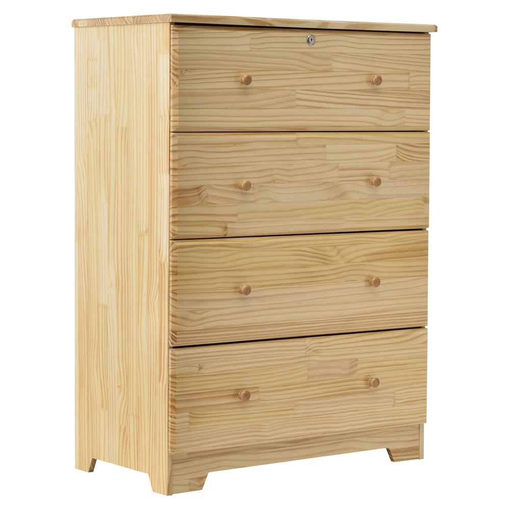 Better Home Products Isabela Solid Pine Wood 4 Drawer Chest Dresser in Natural