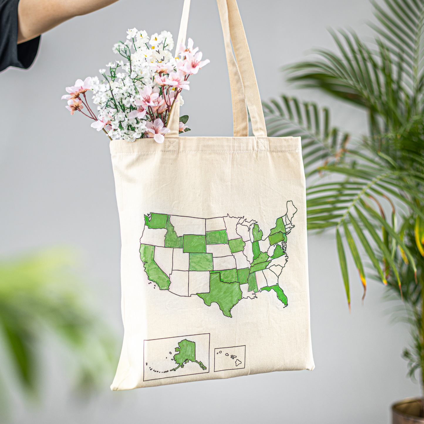 100% Cotton USA Map Colour In Tote Bag