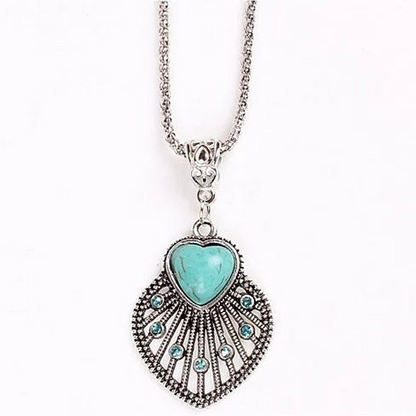 Peacock Heart Turquoise Token Of Love Pendant And Antique silver style Necklace