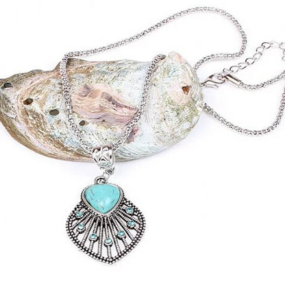 Peacock Heart Turquoise Token Of Love Pendant And Antique silver style Necklace