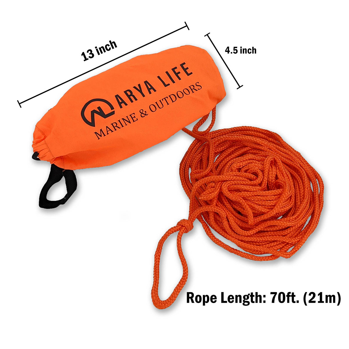 Arya Life Throw Rope Rescue Bag with 70ft of Marine Rope.