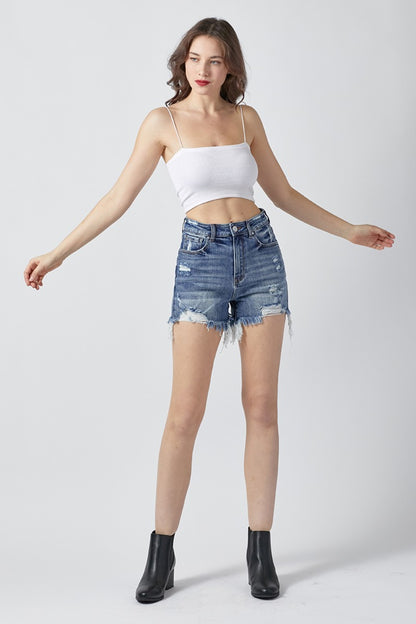 RISEN High Rise Distressed Denim Shorts