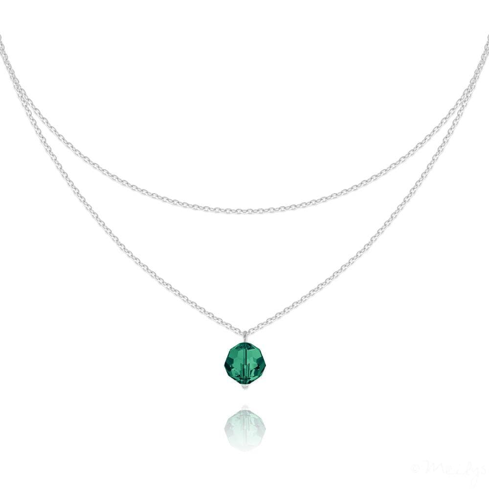 Silver Double Chain Emerald  Choker