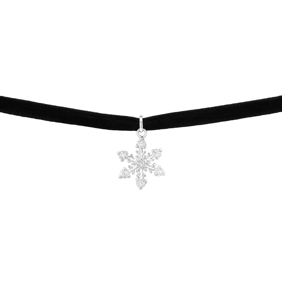 Sterling Silver Snowflake Crystal Choker Necklace