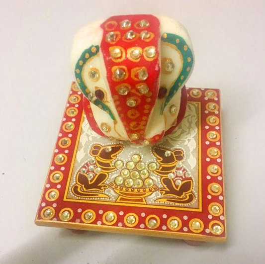 MARBLE GANESHA STATUE WITH KUNDAN WORK - GANESHA IDOL -