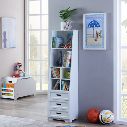 Tall white bookcase with toy storage  | Kids bookcase