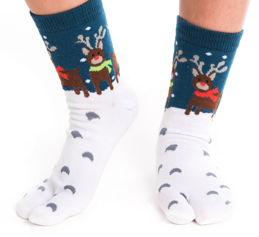 1 Pair - V-Toe Flip Flop Tabi Socks - Reindeer Pattern