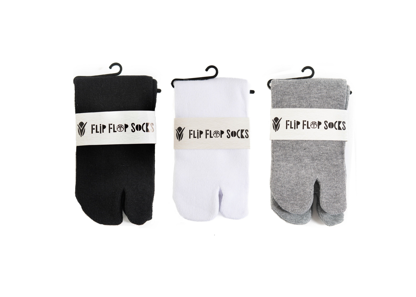 V-Toe Flip-Flop Socks Brand 3 Pairs Thicker Mini Crew - Black, White, Grey Solids