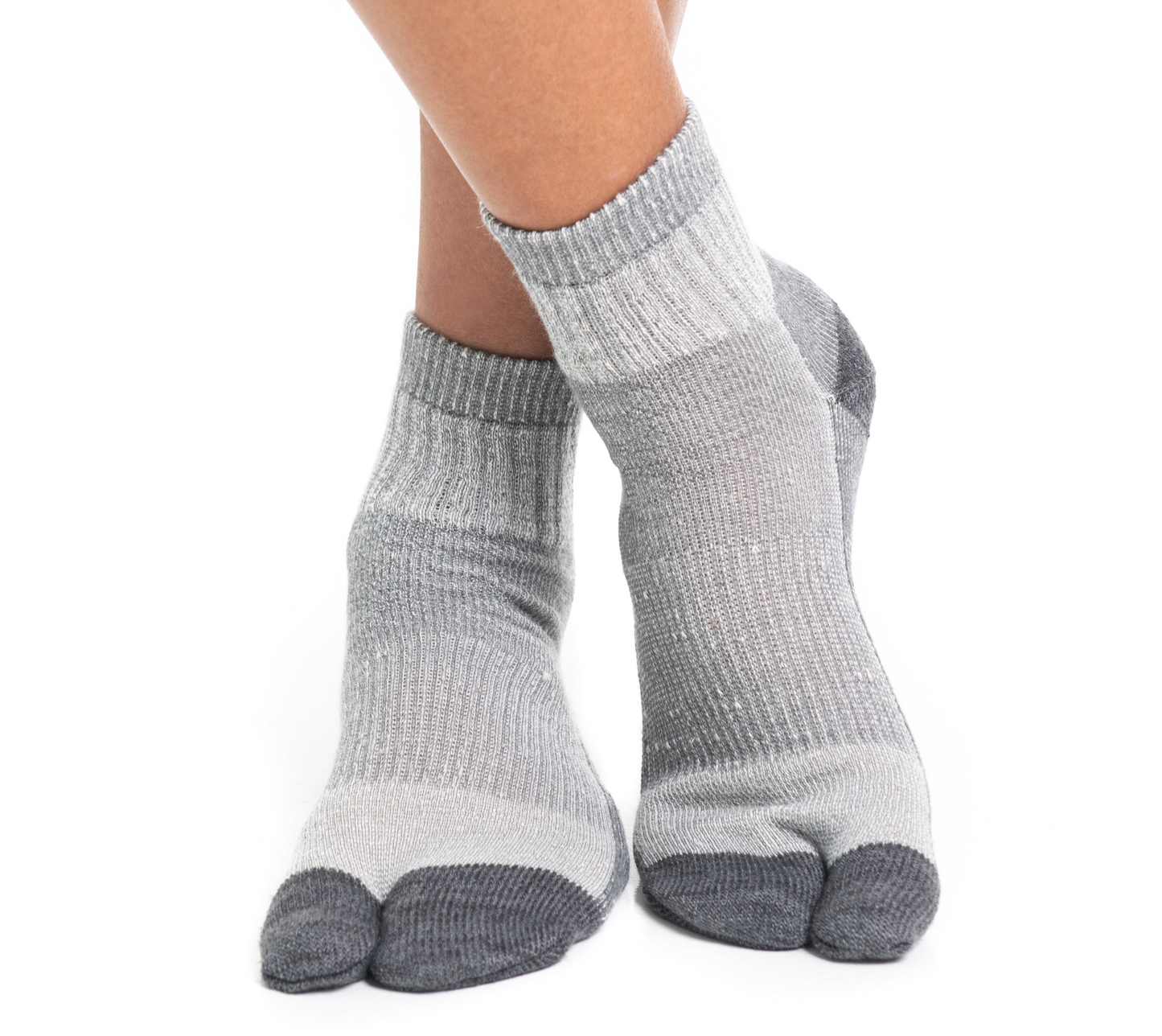 3 Pairs Wool Light Grey  For Hiking Or Casual Flip-Flop VToe Tabi Socks