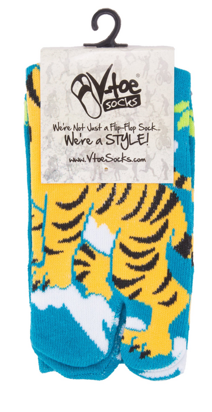 1 Pair - V-Toe Flip Flop Tabi Socks - Tiger Pattern