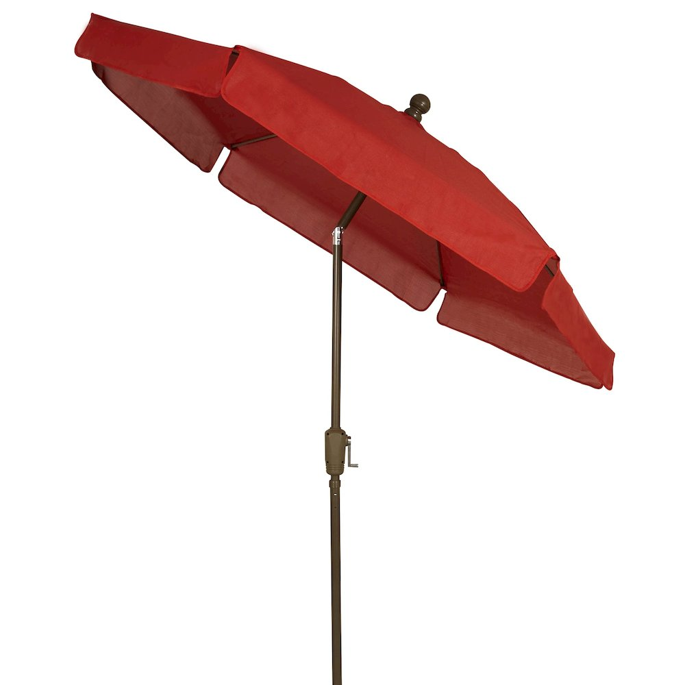 7.5' Hex Home Garden Tilt Umbrella 6 Rib Crank Champagne Bronze with Red Vinyl Coated Weave Canopy