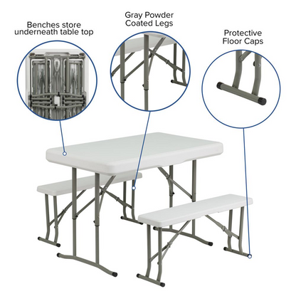 8'x8' White Pop Up Event Canopy Tent with Carry Bag and Folding Bench Set - Portable Tailgate, Camping, Event Set