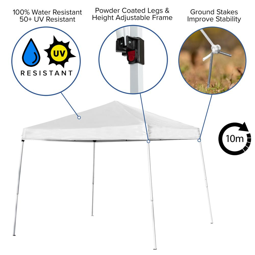 8'x8' White Pop Up Event Canopy Tent with Carry Bag and Folding Bench Set - Portable Tailgate, Camping, Event Set