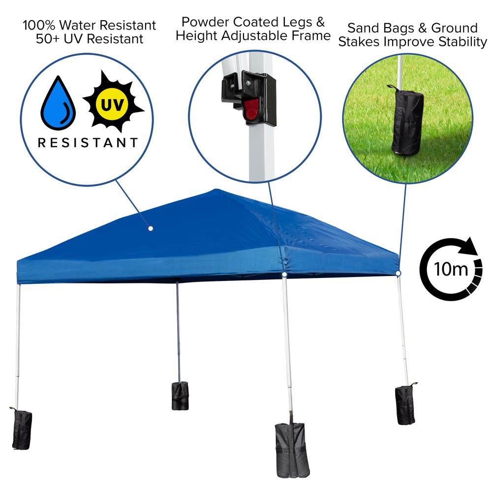 10'x10' Blue Pop Up Event Canopy Tent with Wheeled Case and Folding Bench Set - Portable Tailgate, Camping, Event Set